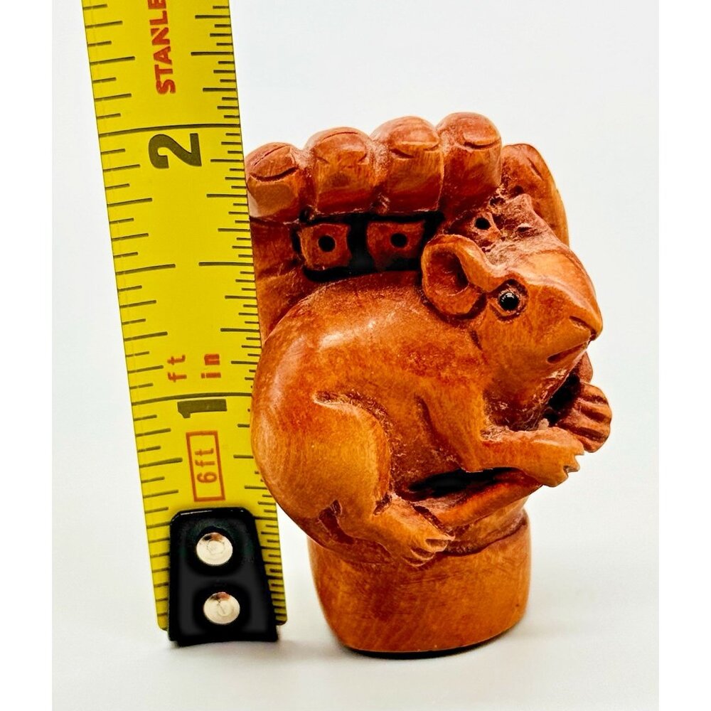 Netsuke Hand Carved Boxwood Mouse Toggle Luck Charm 2 inch Japanese Inro Ojime - Picture 6 of 6